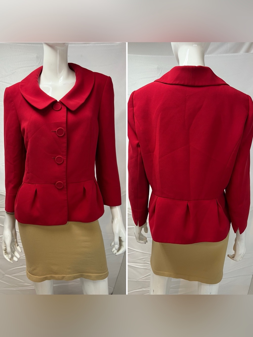 Tahari ASL Women’s 14 Red Pleated Blazer Suit Jacket Career